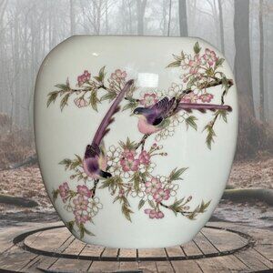Vintage Yamaji Porcelain Hand Painted Purple, Pink, & Gold trimmed Vase